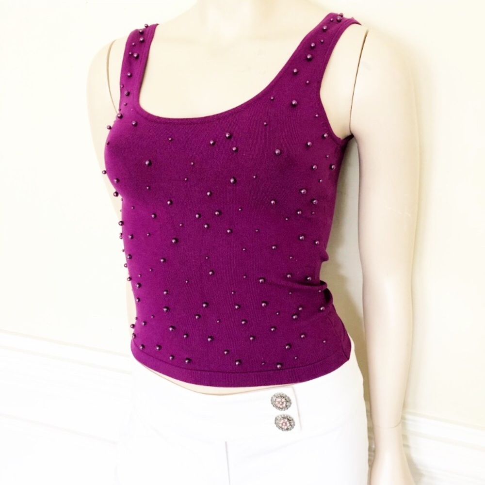 NWOT Silk Pearl Exquisite vert rouge stretch Top